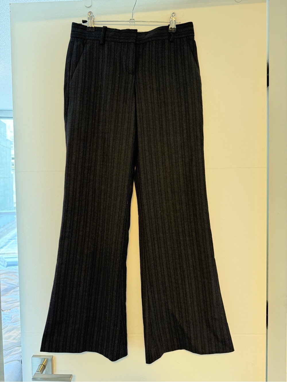 Theory Adelson Mildura Pinstripe Wool Blend Wide Leg Trousers Size 0